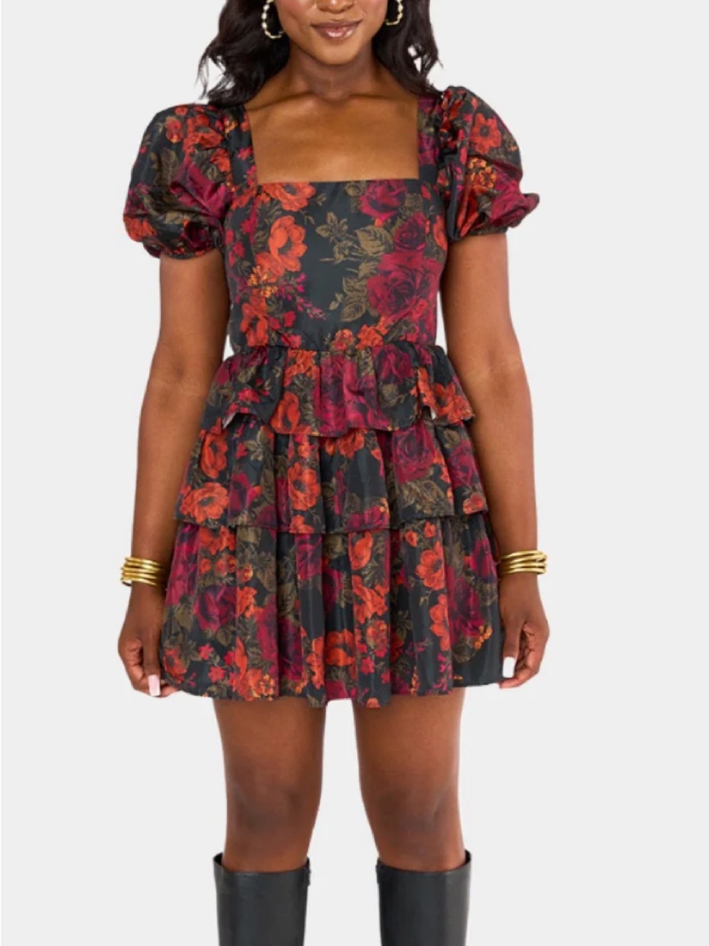 Buddy Love Black Dress with Red and Orange Floral Print Nwt medium
